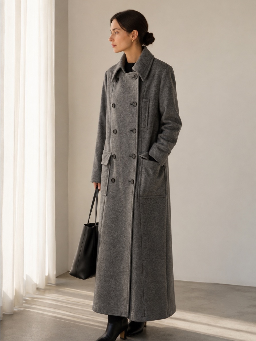 Vintage 1970s Grey Wool Maxi Coat Small made in Japan
